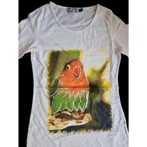 POL Lovebird Graphic Baby Tee sz. S M L Sequin Bedazzle Long-Sleeved‎ NWOT